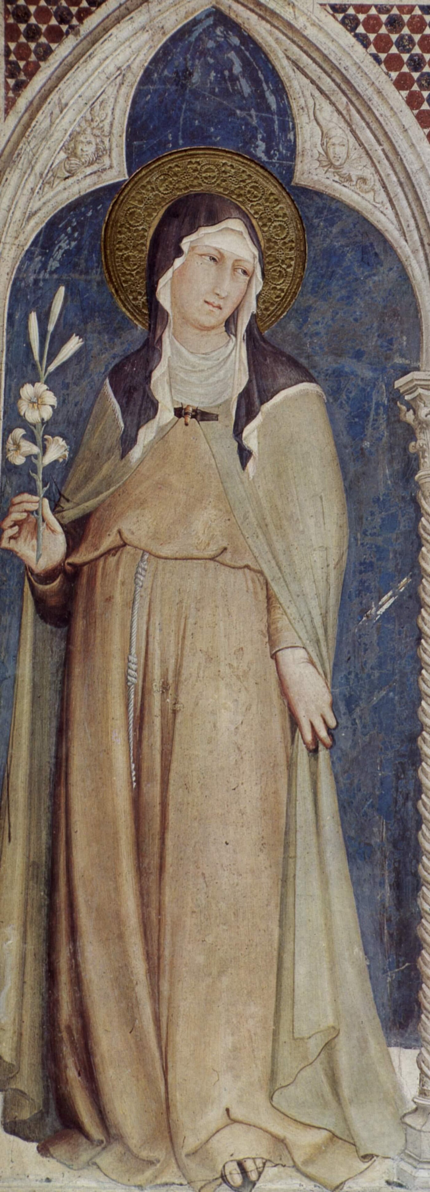 Santa Clara de Assis, fresco de Simone Martini na Basílica inferior de Assis (século XIV)